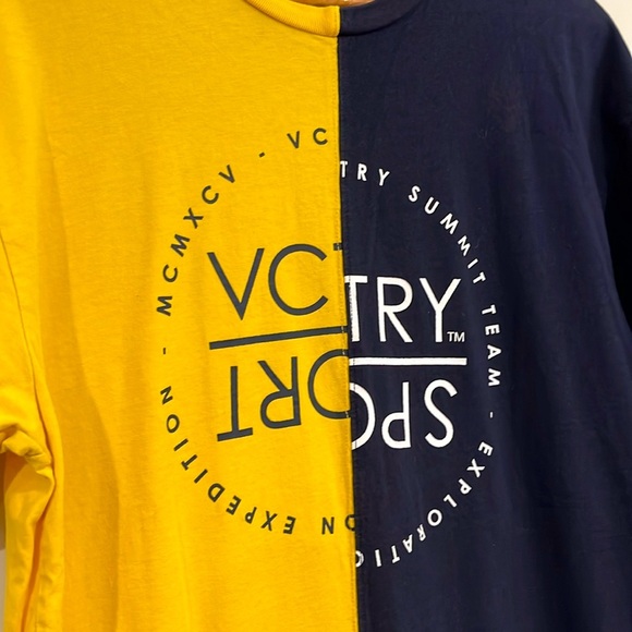 10.DEEP Split Sail Tee VCTRY SPORT Short Sleeve Like New Yellow Navy Cotton - Picture 2 of 5